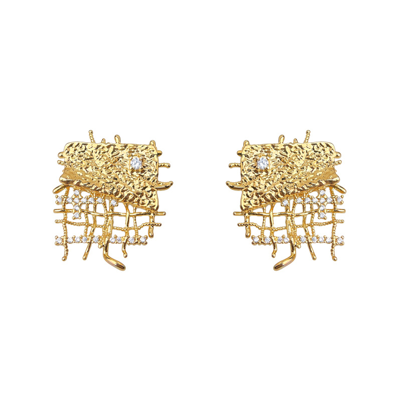Designer Fashion Geometric Statement Earrings CZ Studs Brass Jewelry Wholesale 925 Silver Needle Trendy Earrings for Women